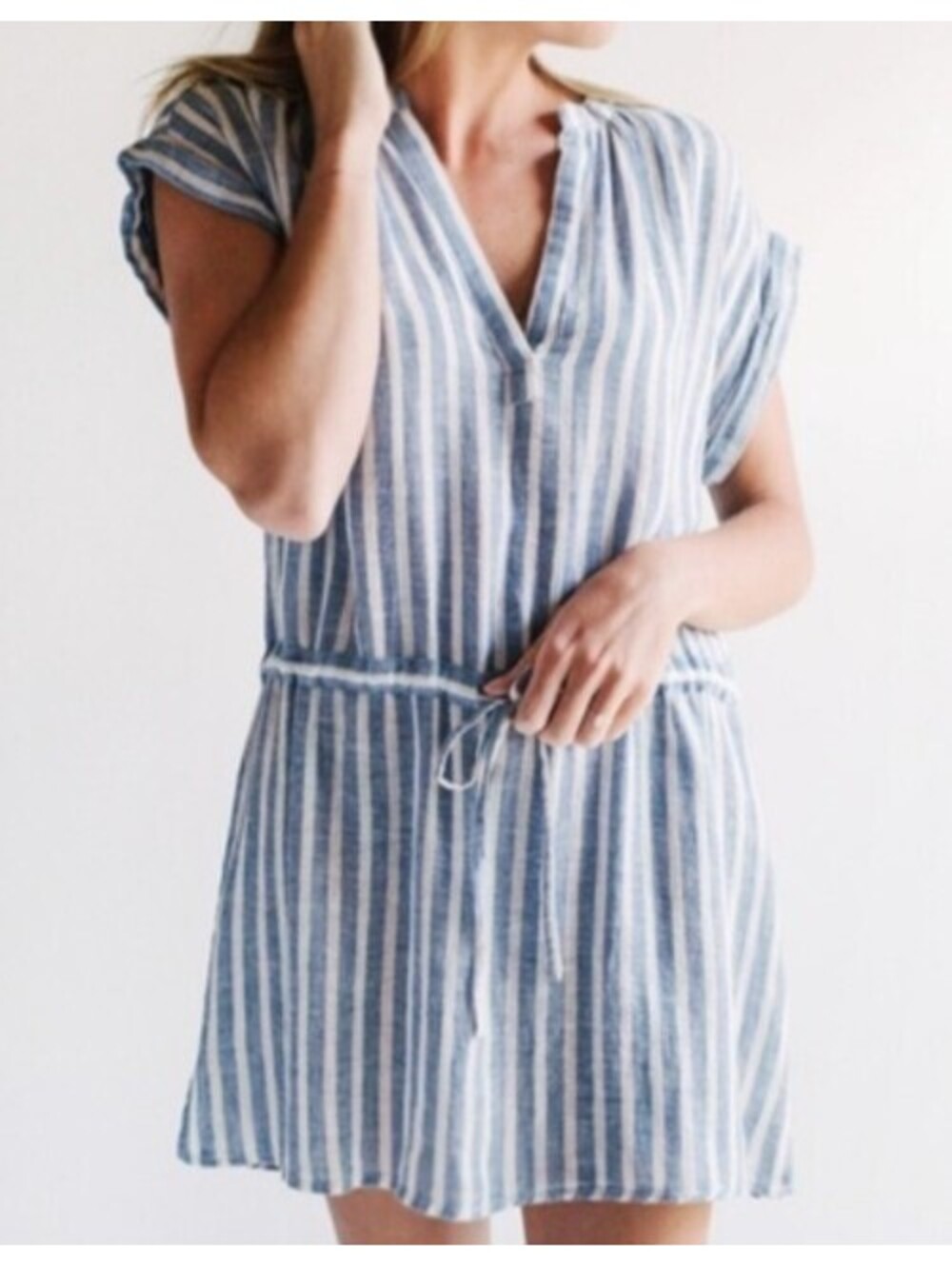 RAILS blue Emma mykonos stripe linen mini dress sz XS